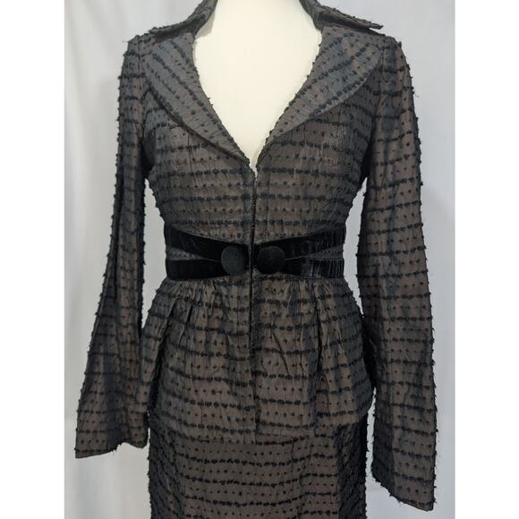 Nanette Lepore Skirt Suit Set Y2K Black Textured Dot Velvet Trim Sz 2 USA - Picture 5 of 16